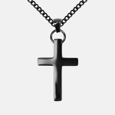 Faith Cross Pendant with Chain Necklace - Black Stainless Steel