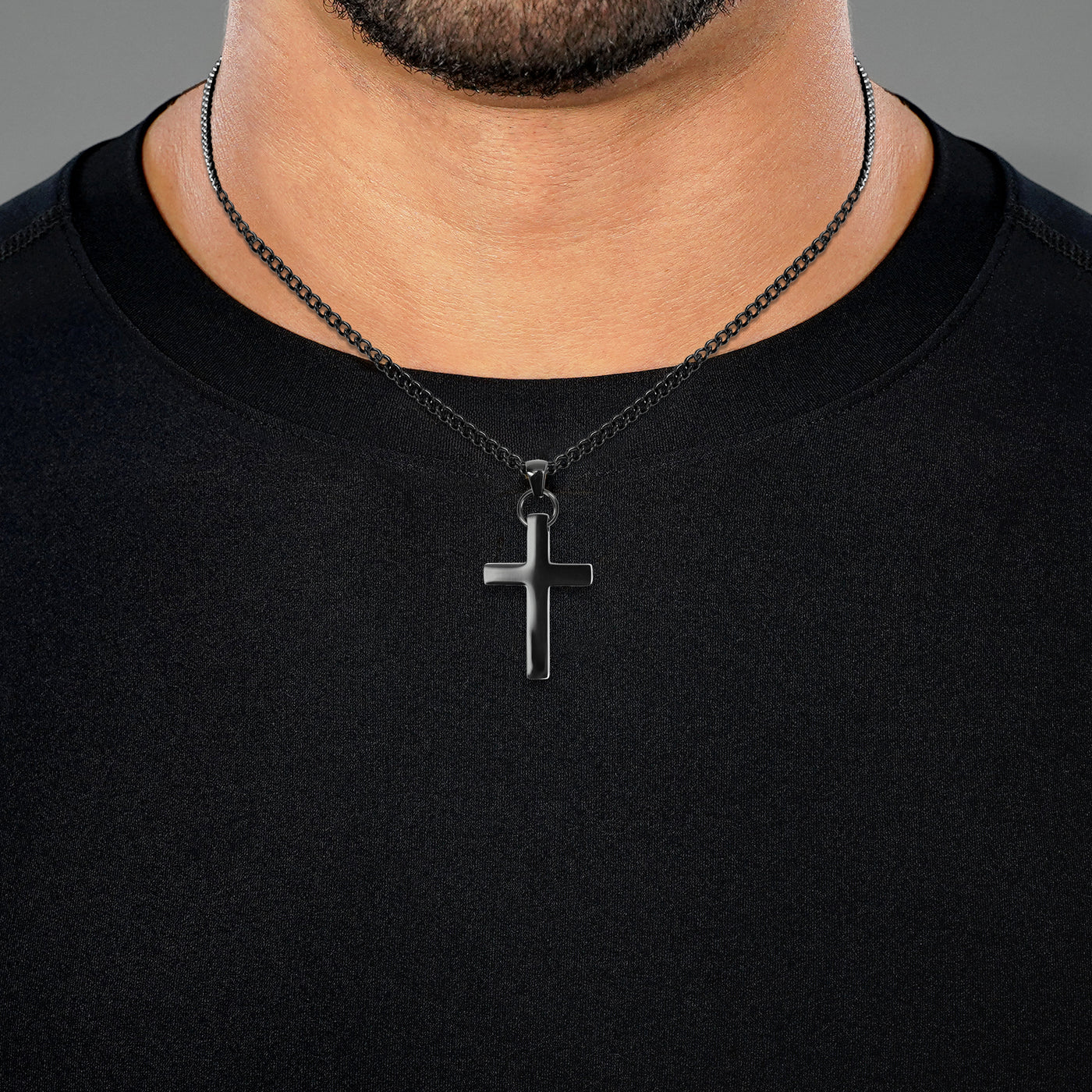 Faith Cross Pendant with Chain Necklace - Black Stainless Steel