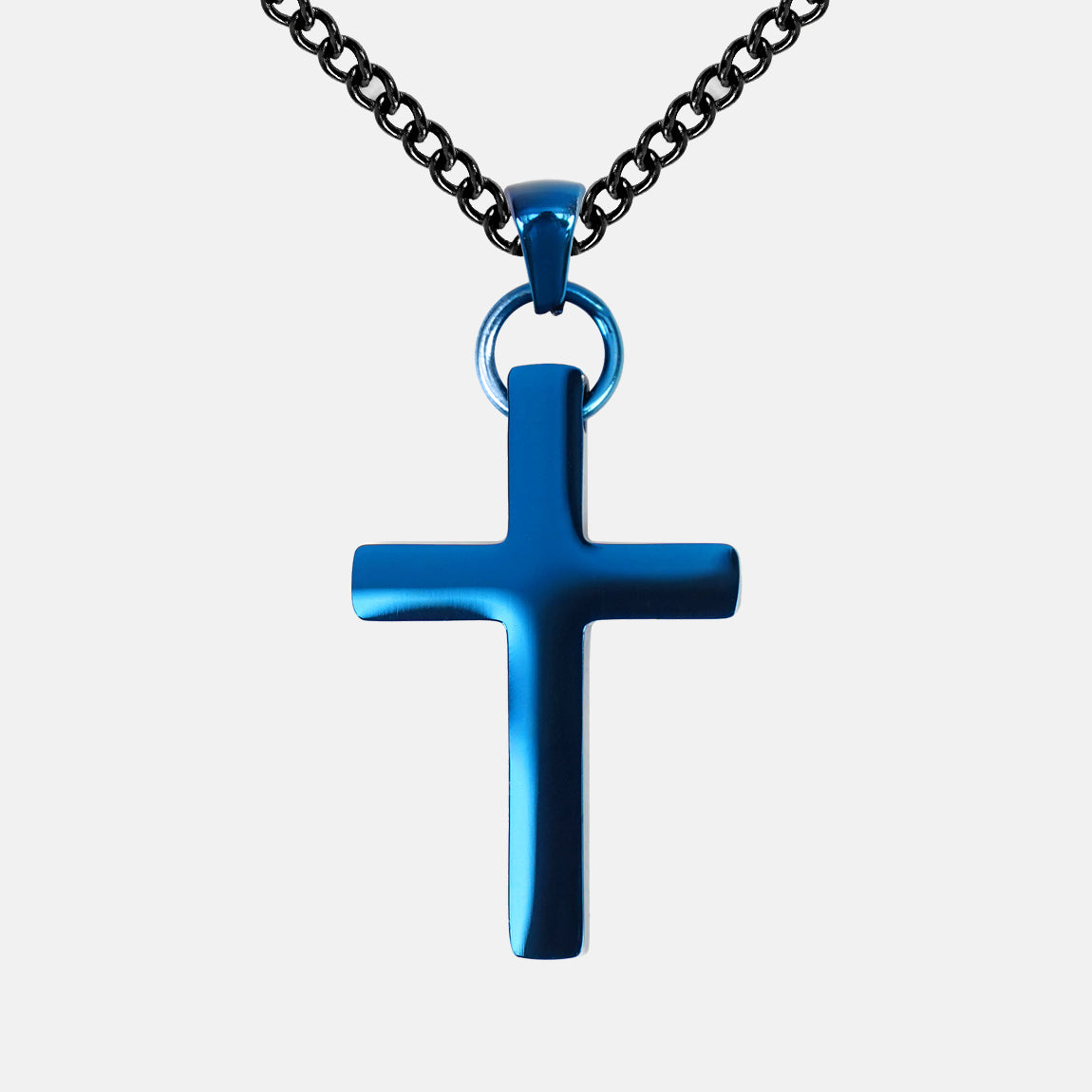 Faith Cross Pendant with Chain Necklace Cobalt Blue Stainless Steel