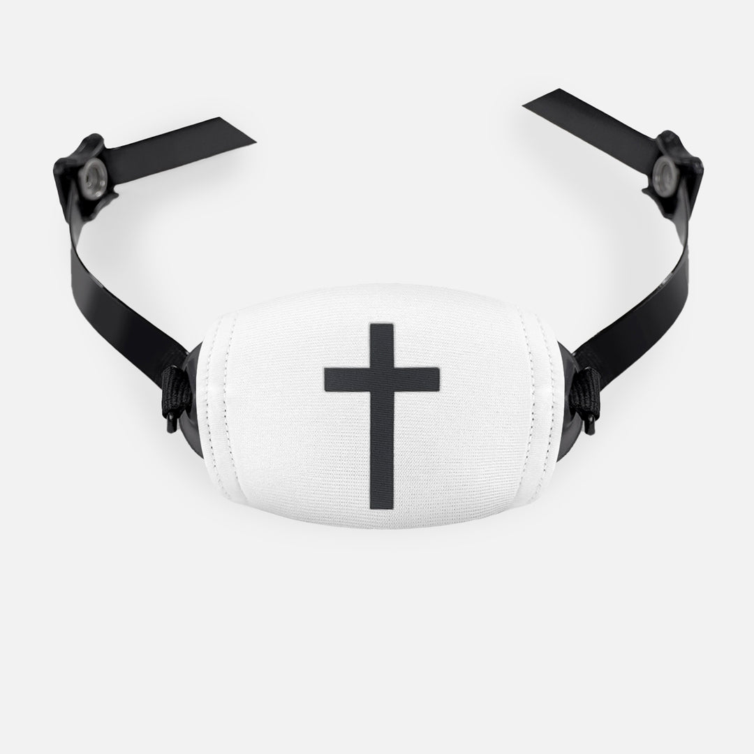 Faith Cross White Chin Strap Cover