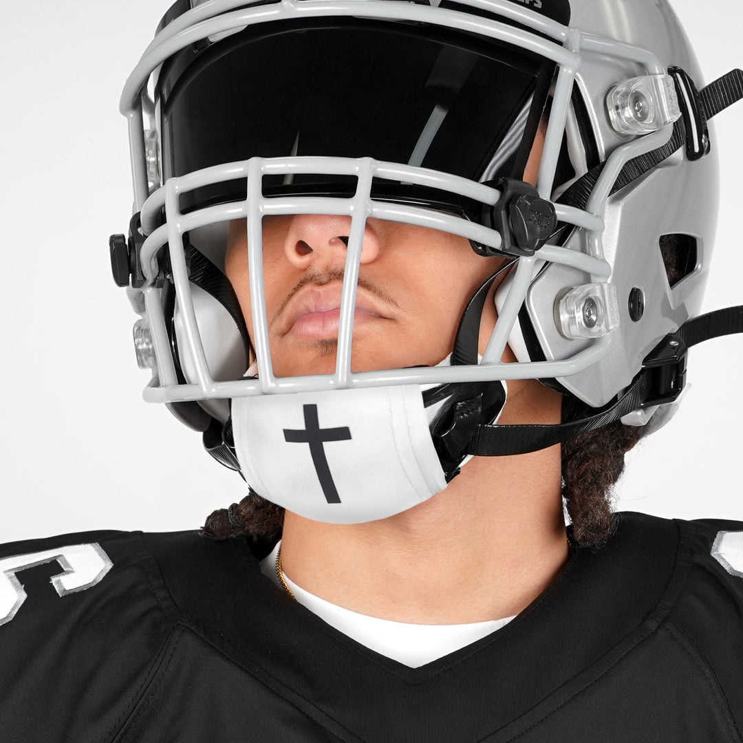 Faith Cross White Chin Strap Cover