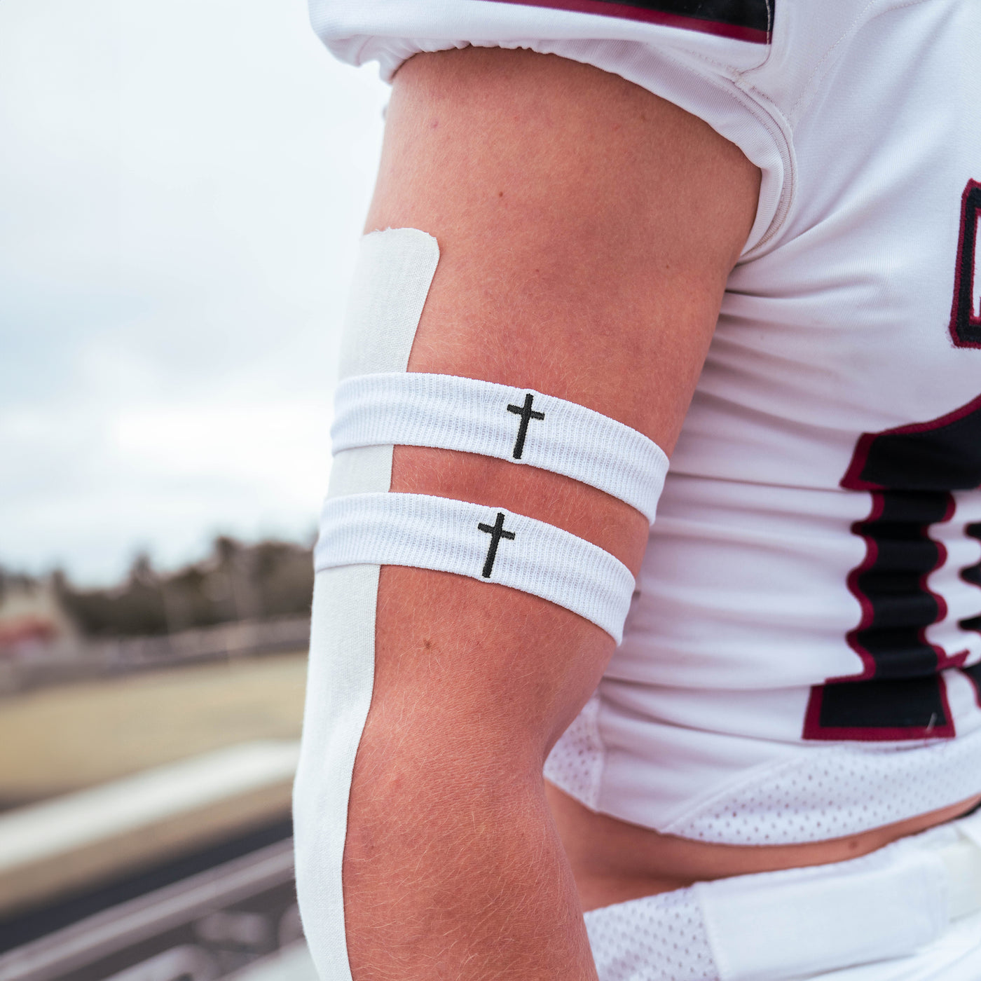 Faith Cross White Drip Bicep Bands