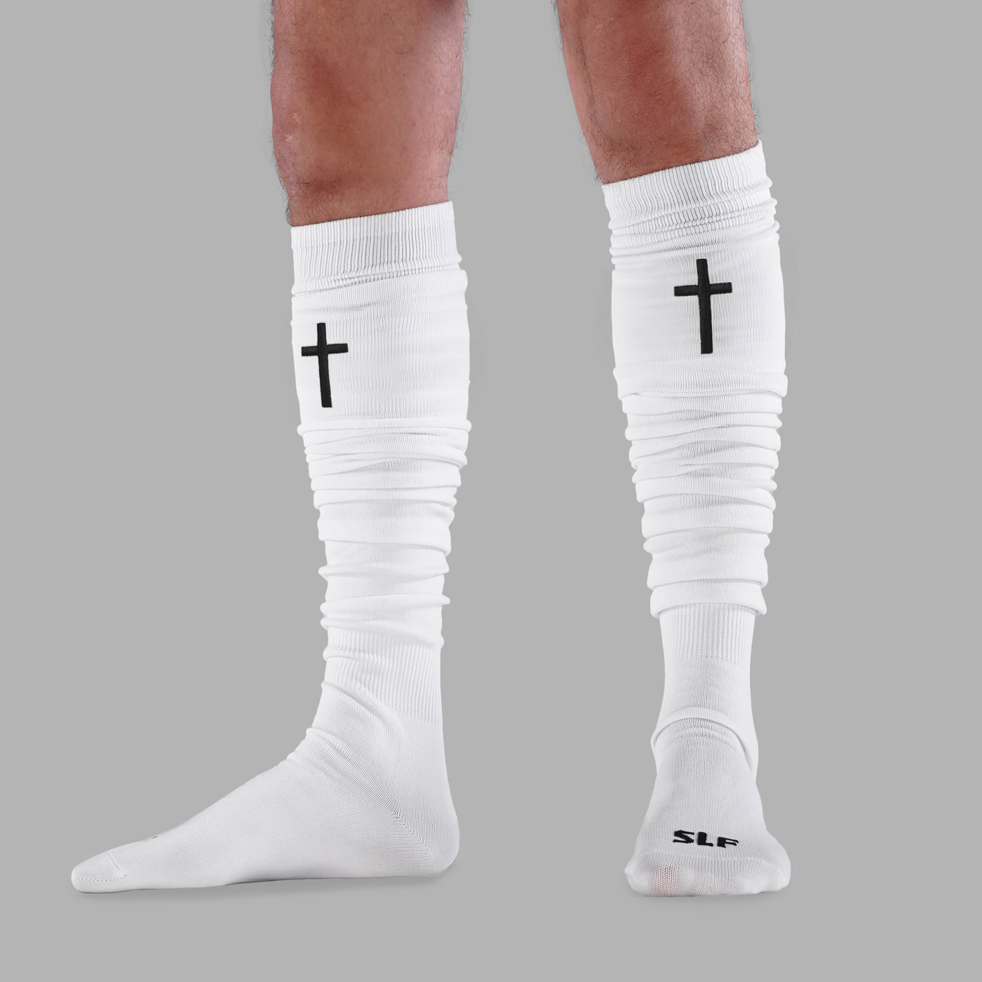 Faith Cross White Long Scrunchie Socks