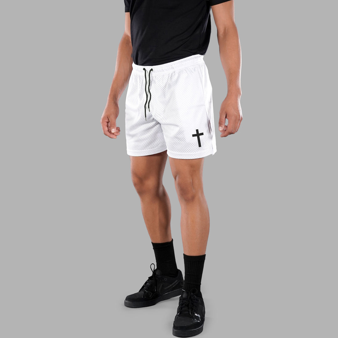 Faith Cross White Shorts - 7"