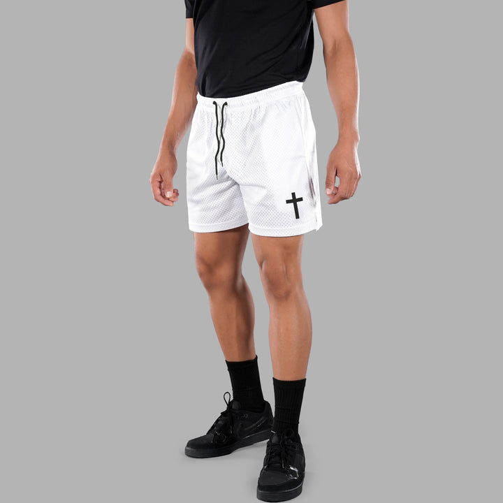 Faith Cross White Shorts - 7"