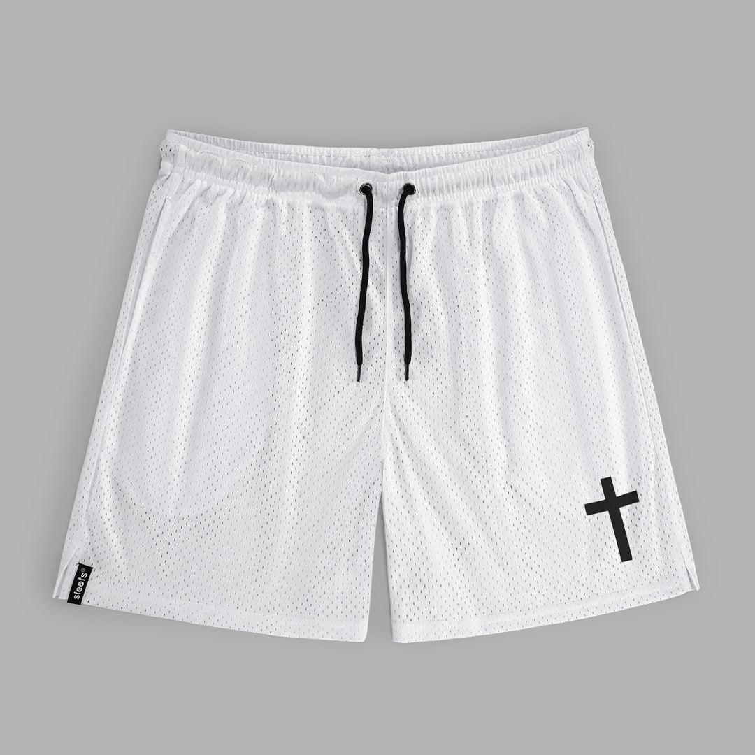 Faith Cross White Shorts - 7"