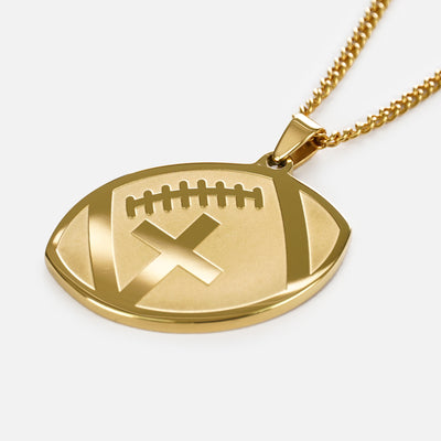 Football Faith Cross Pendant with Chain Necklace - Gold Plated Stainless Steel