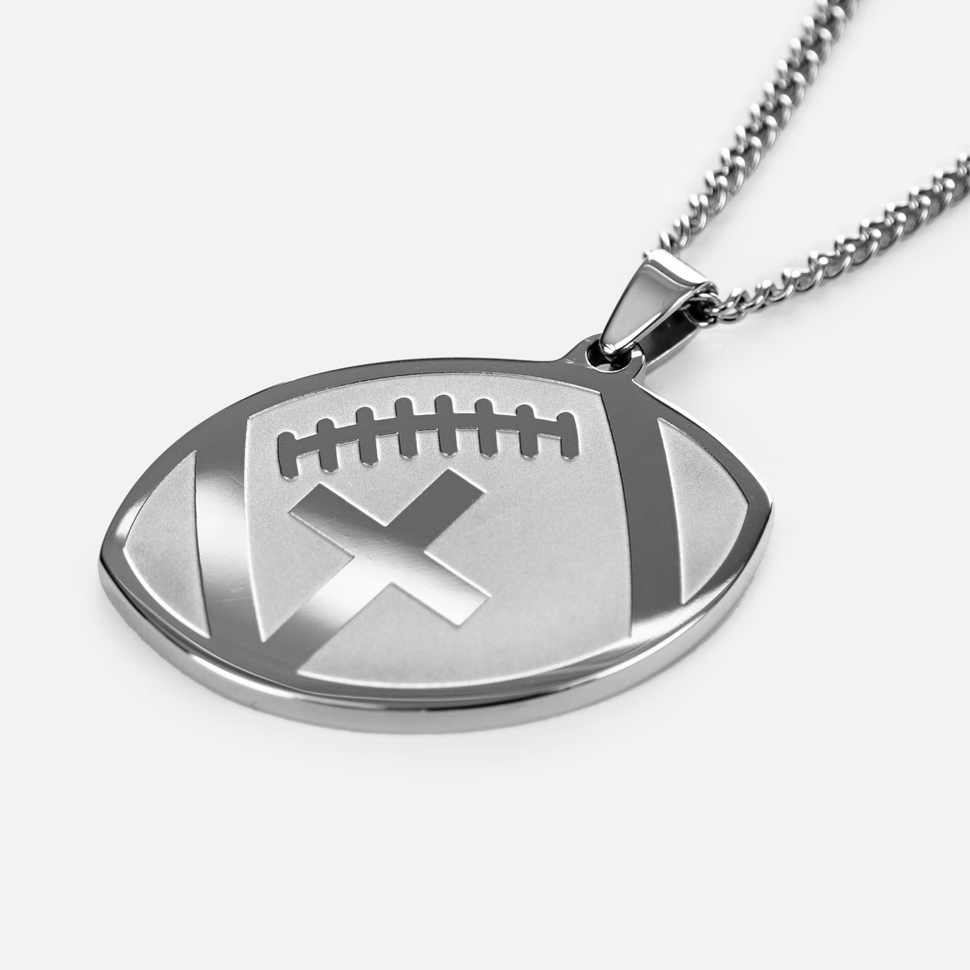 Football Faith Cross Pendant with Chain Necklace - Stainless Steel