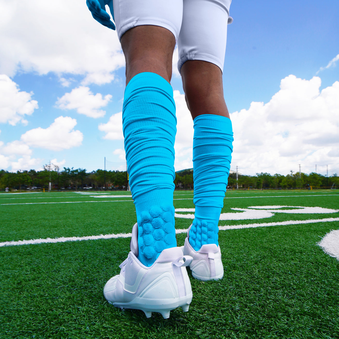 Hue Sky Blue Football Padded Long Socks