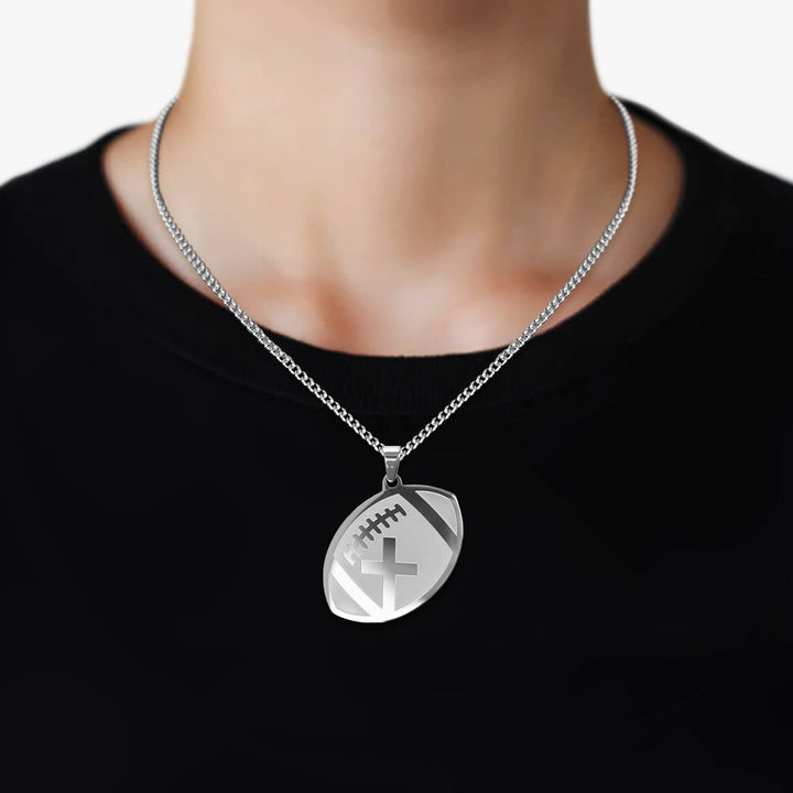 Football Faith Cross Pendant with Chain Kids Necklace - Stainless Steel