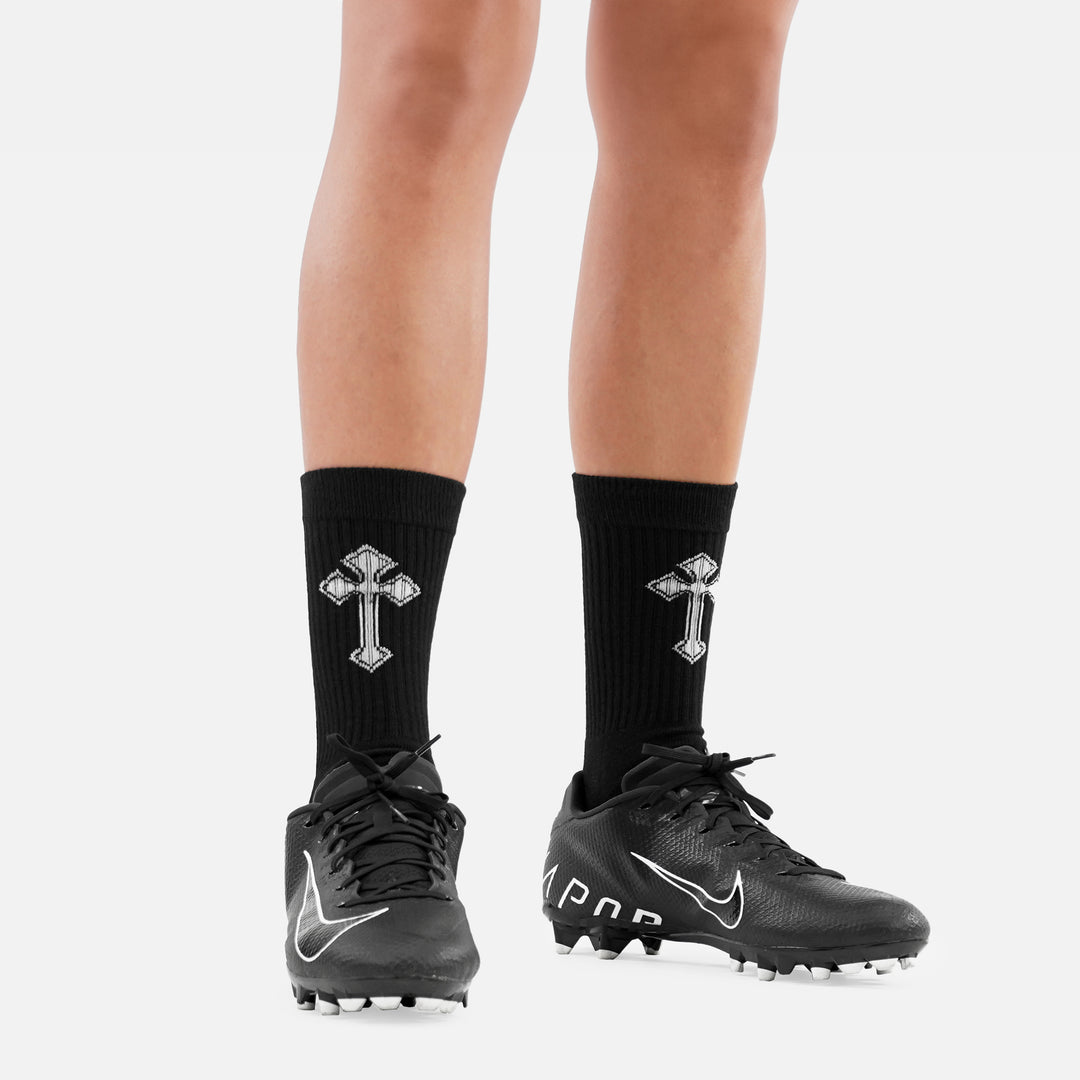 Gothic Cross Black Crew Socks
