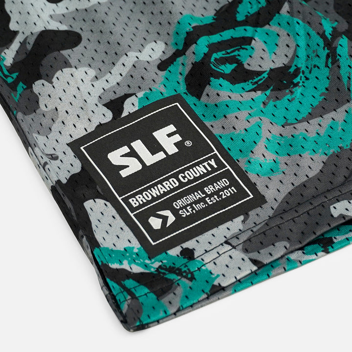 Gray Camo Teal Flowers Shorts - 5"