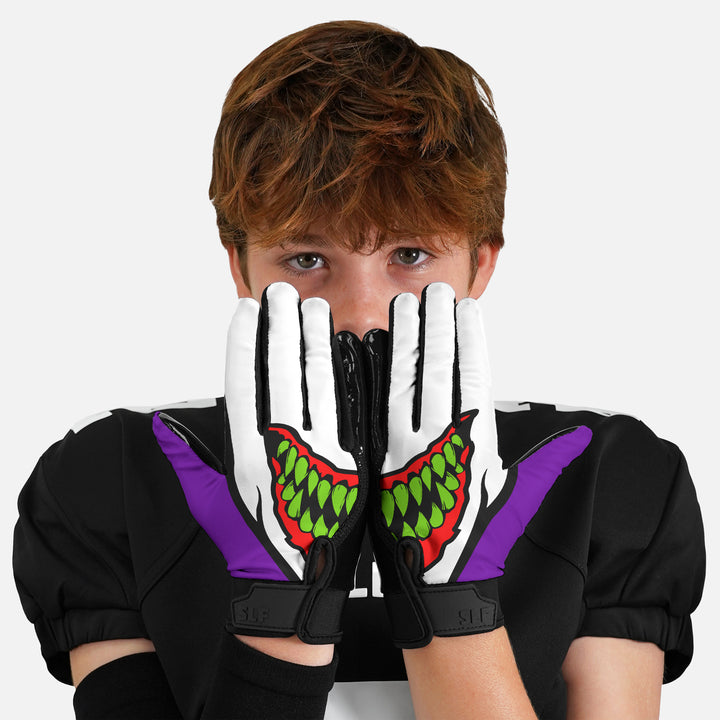 Green Grin Sticky Kids Football Receiver Gloves