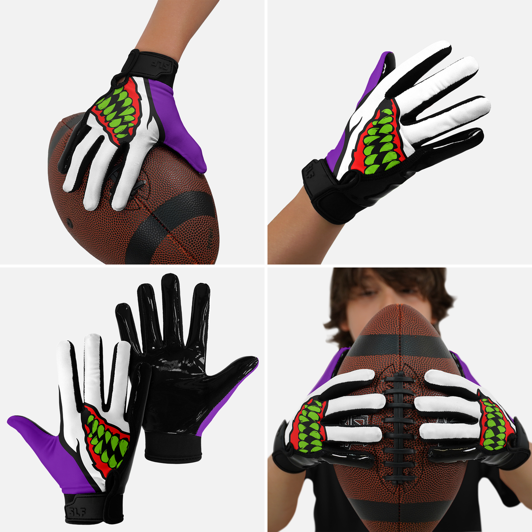 Green Grin Sticky Kids Football Receiver Gloves