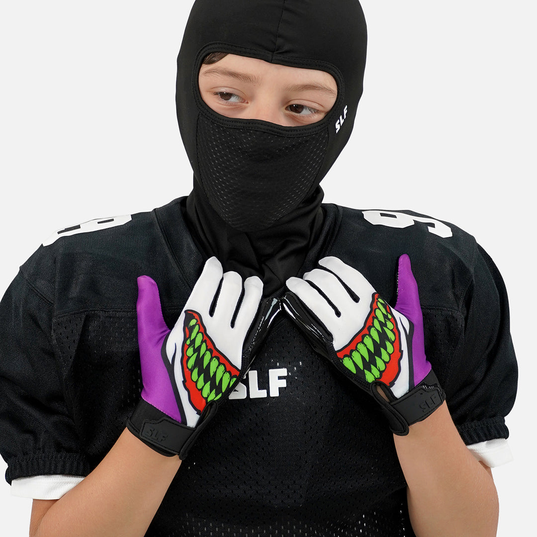 Green Grin Sticky Kids Football Receiver Gloves