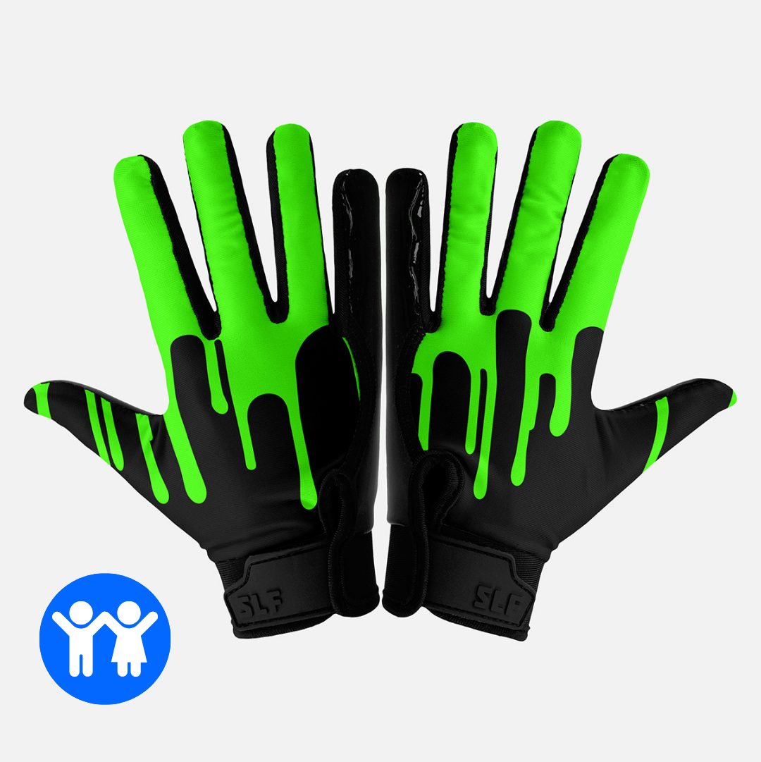 Slime Green Sticky Kids Football Receiver Gloves