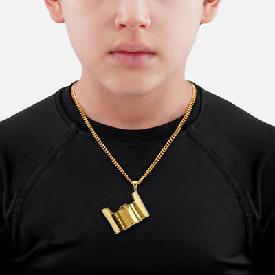 Helmet Visor Pendant with Chain Kids Necklace - Gold Plated Stainless Steel