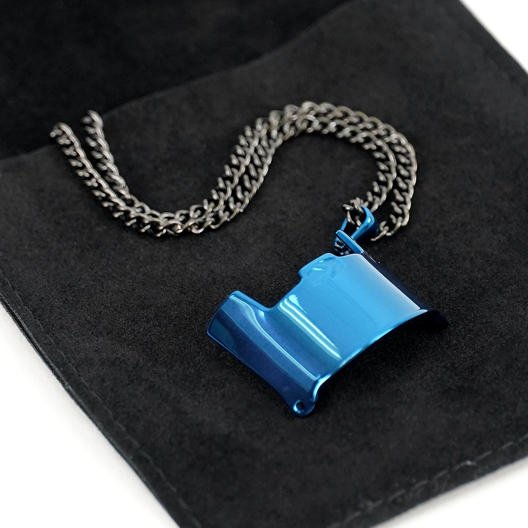 Helmet Visor Pendant with Chain Necklace - Cobalt Blue Stainless Steel