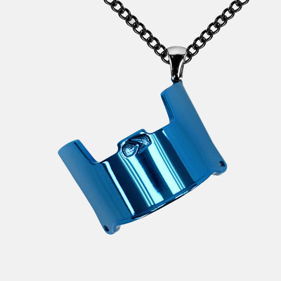 Helmet Visor Pendant with Chain Necklace - Cobalt Blue Stainless Steel