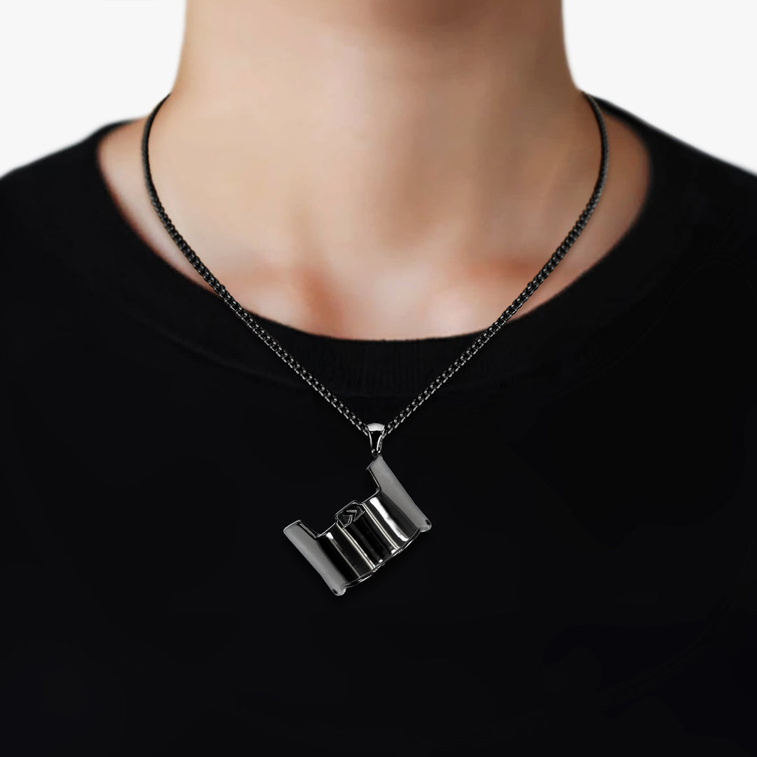 Helmet Visor Pendant with Chain Necklace - Black Stainless Steel