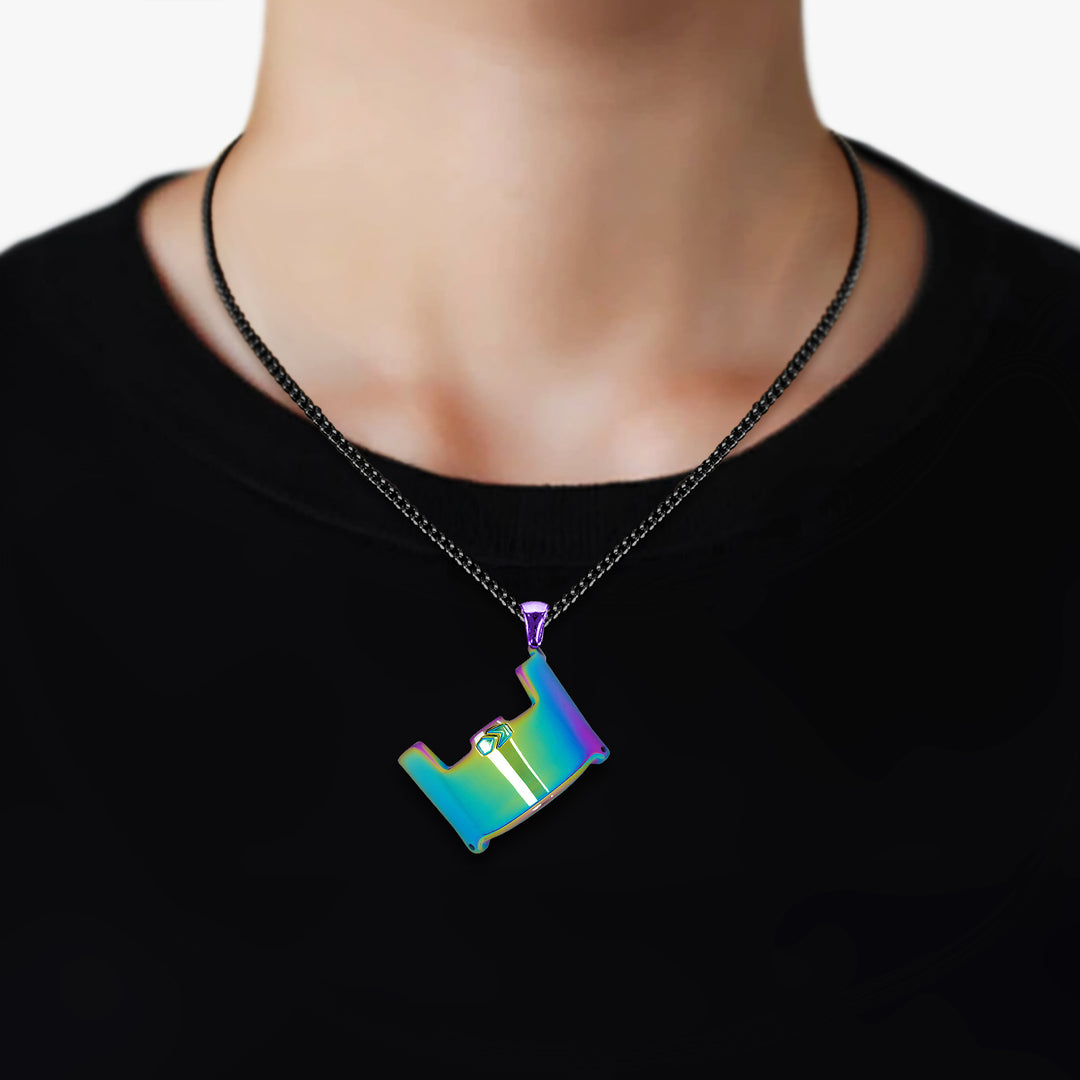 Helmet Visor Pendant with Chain Necklace - Borealis Stainless Steel