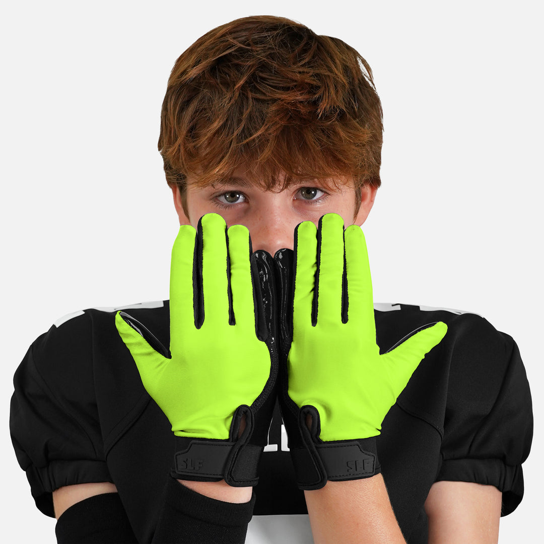 Hot Green Sticky Kids Football Receiver Gloves
