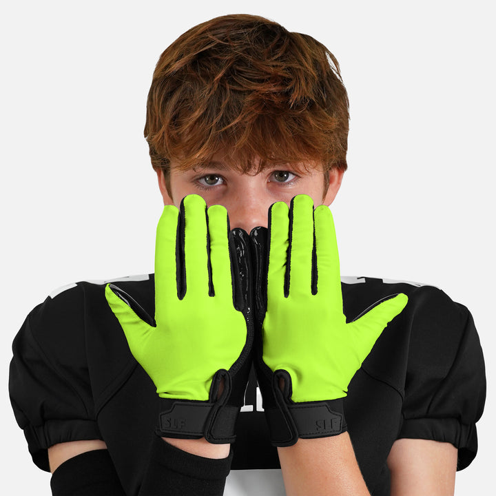 Hot Green Sticky Kids Football Receiver Gloves
