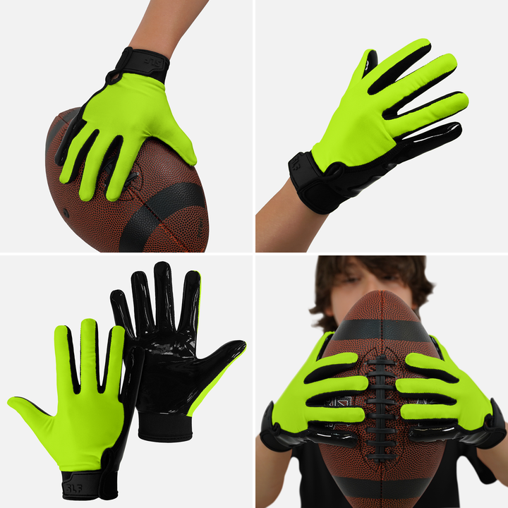 Hot Green Sticky Kids Football Receiver Gloves