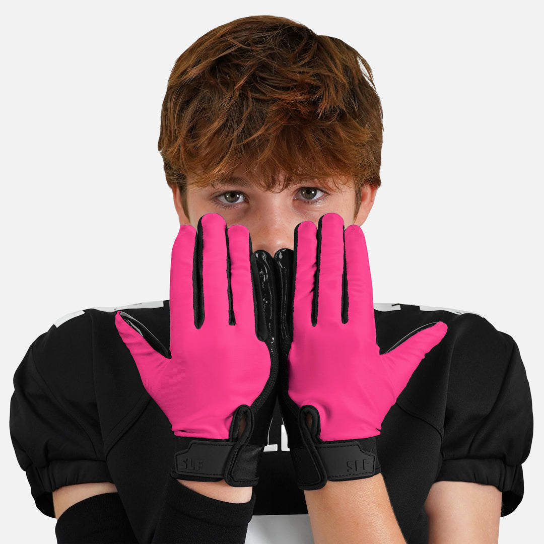 Pink Black Sticky Kids Football Receiver Gloves