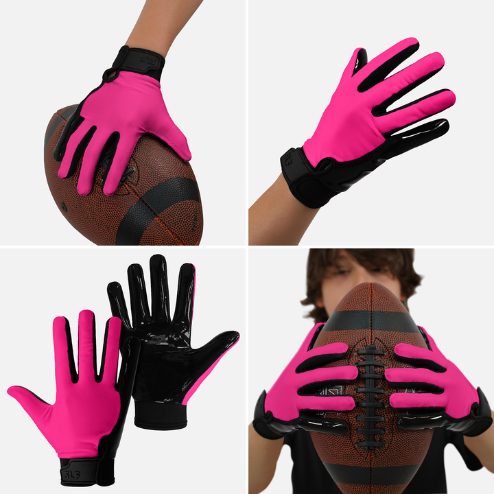 Pink Black Sticky Kids Football Receiver Gloves