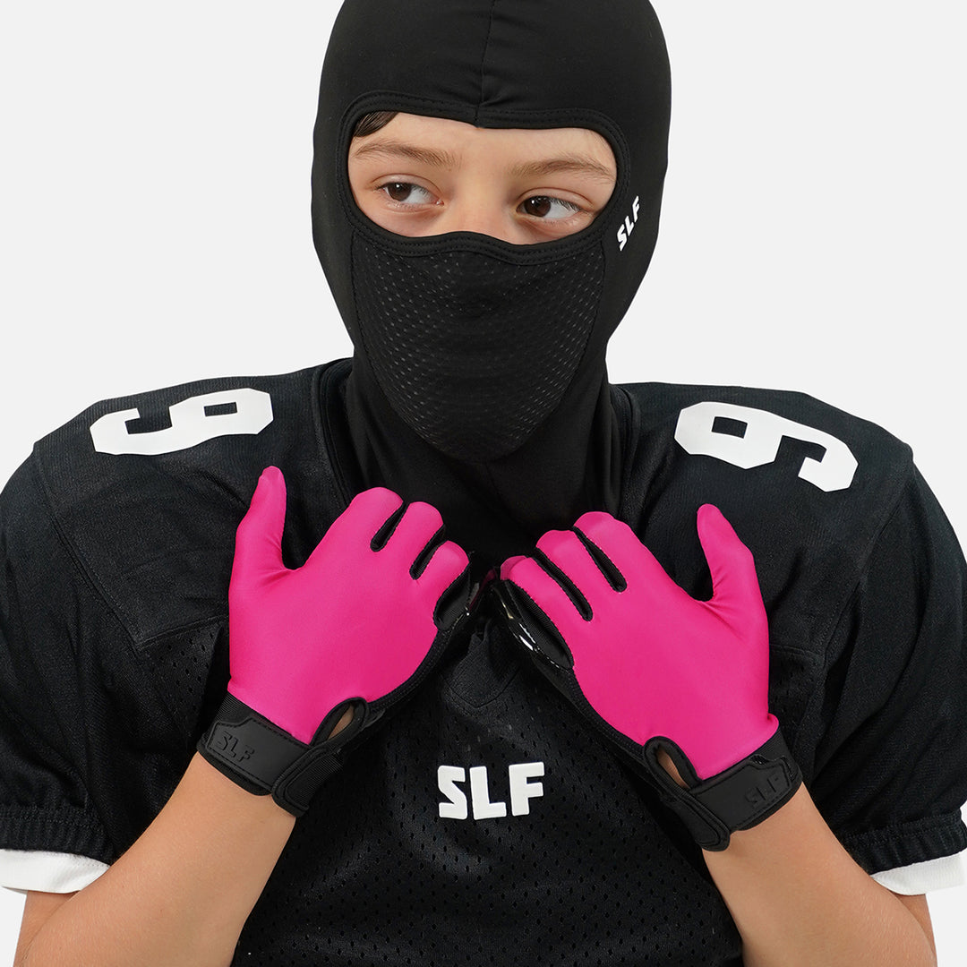 Pink Black Sticky Kids Football Receiver Gloves