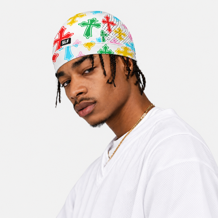 Crosses Chroma Pattern White Skull Cap