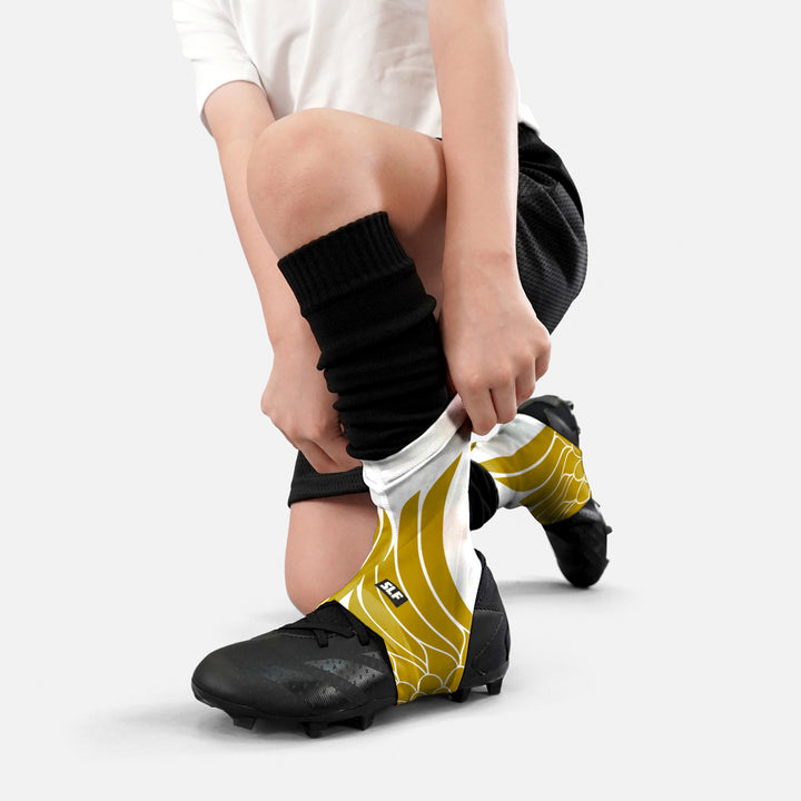 Icarus White Gold Kids Spats / Cleat Covers