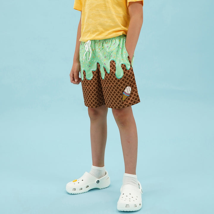 Ice Cream Cone Aquamarine Kids Shorts - 5"