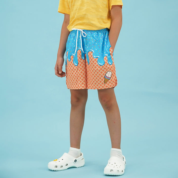 Ice Cream Cone Light Blue Kids Shorts - 5"