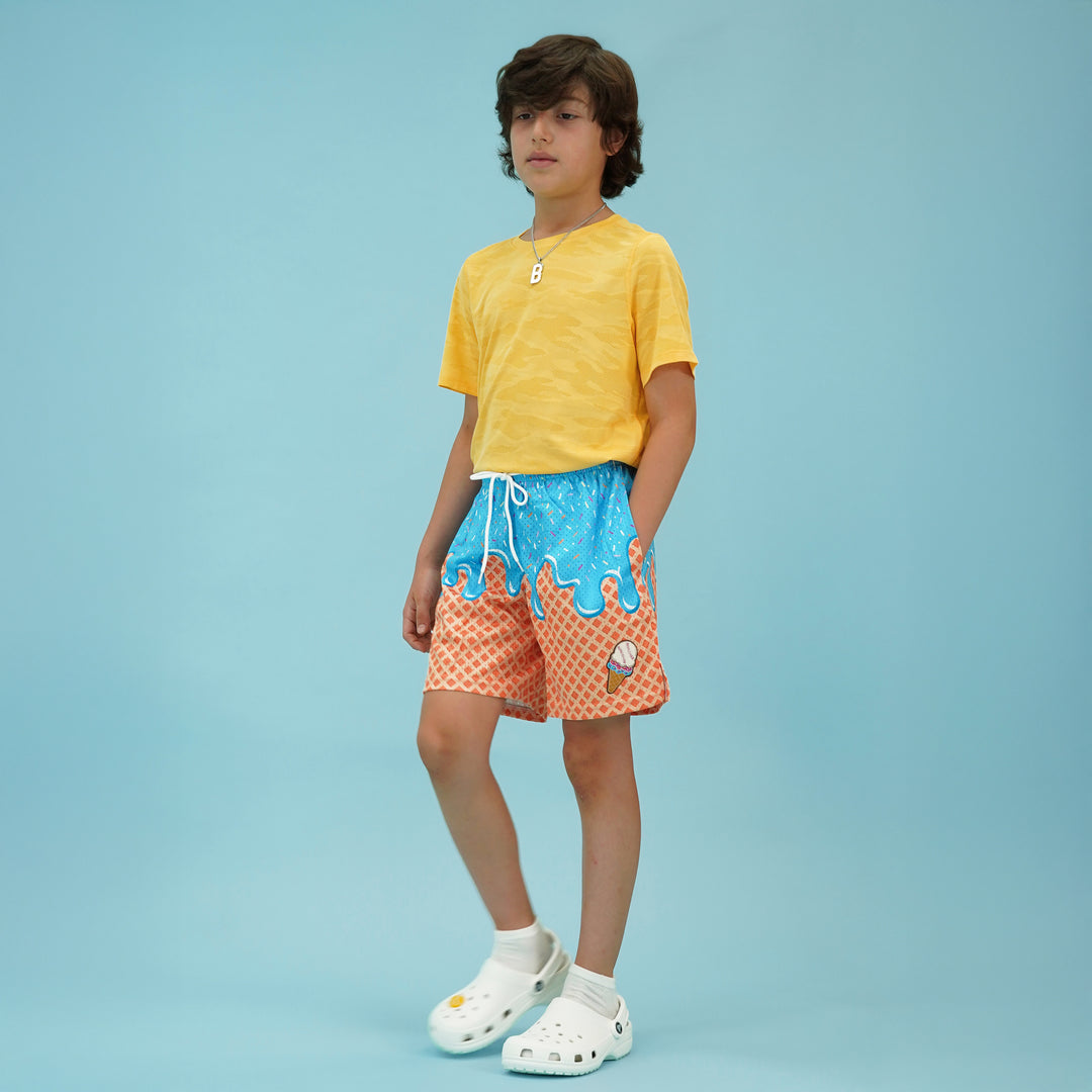 Ice Cream Cone Light Blue Kids Shorts - 5"