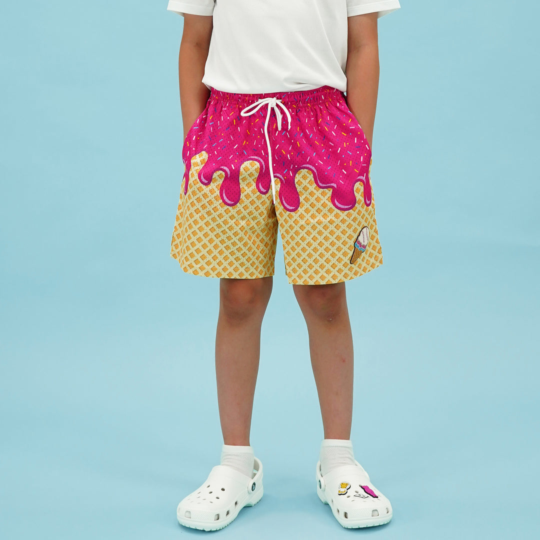 Ice Cream Cone Magenta Kids Shorts - 5"