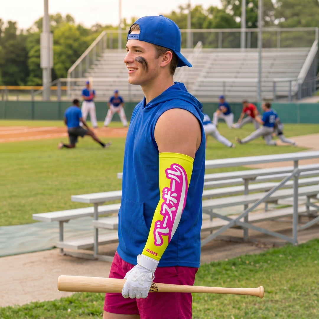 Japanese Baseball Lime Green and Blue Arm Sleeves Pair