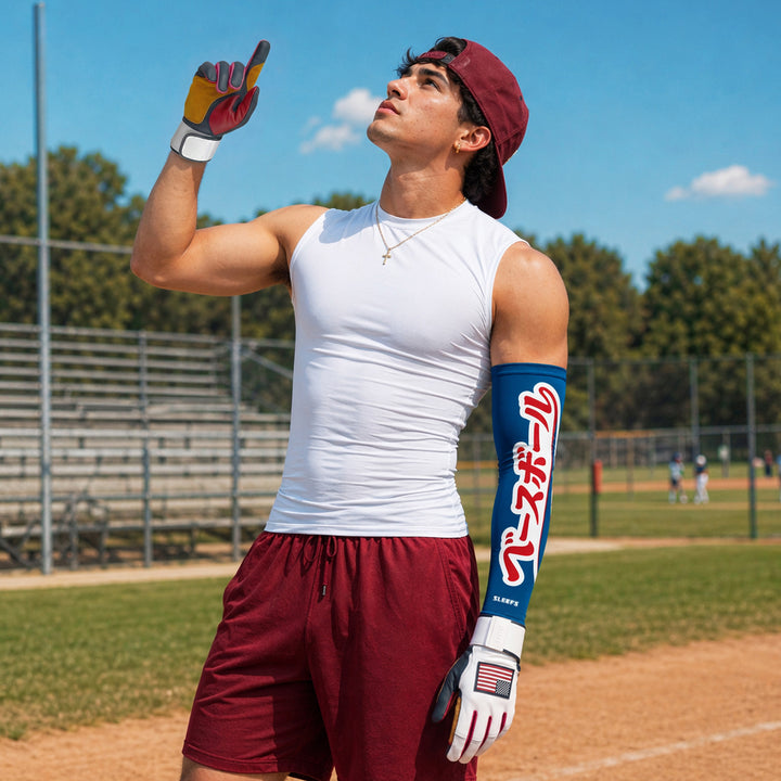 Japanese Baseball Americana Red and Blue Arm Sleeves Pair