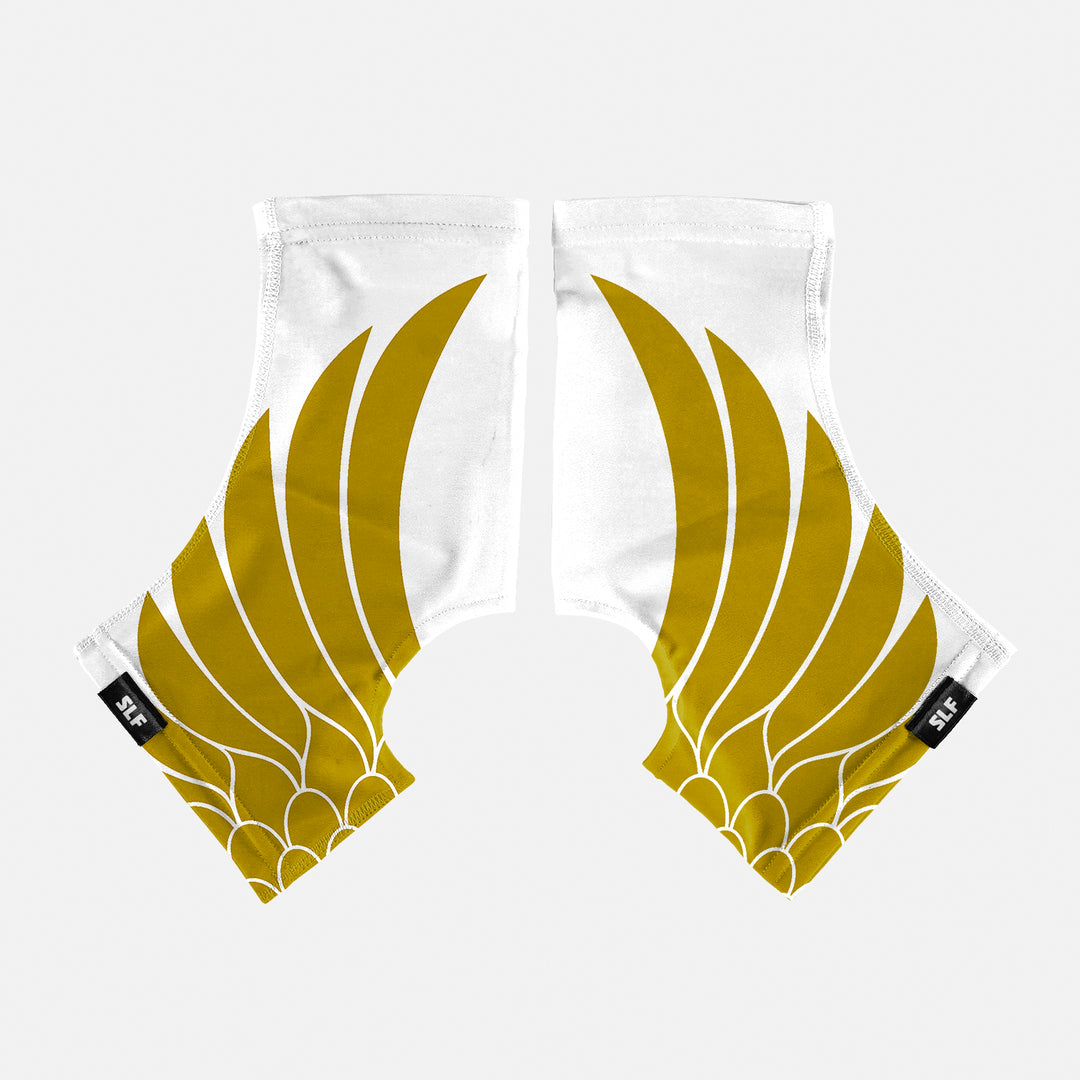 Icarus White Gold Kids Spats / Cleat Covers
