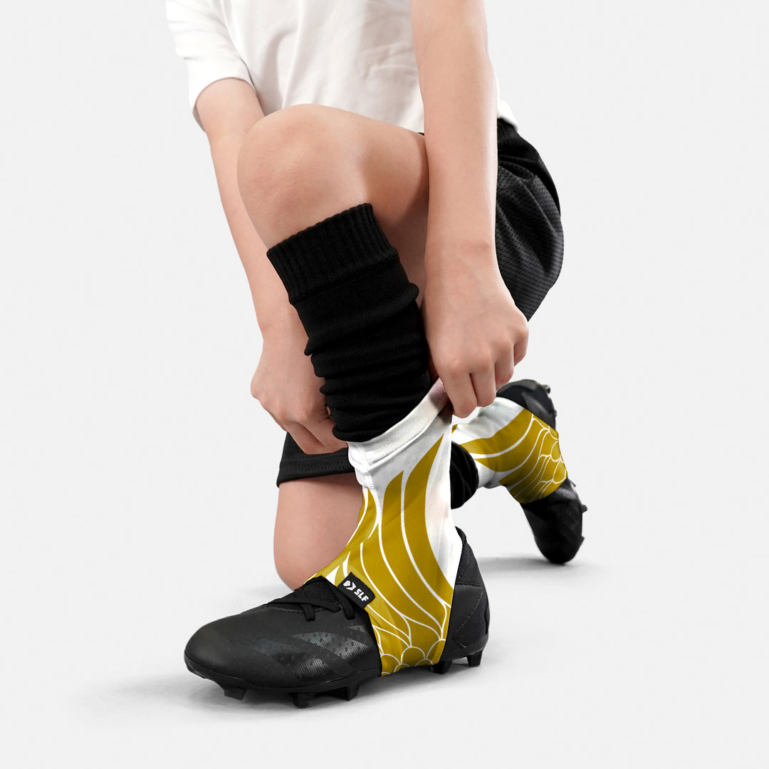 Icarus White Gold Kids Spats / Cleat Covers