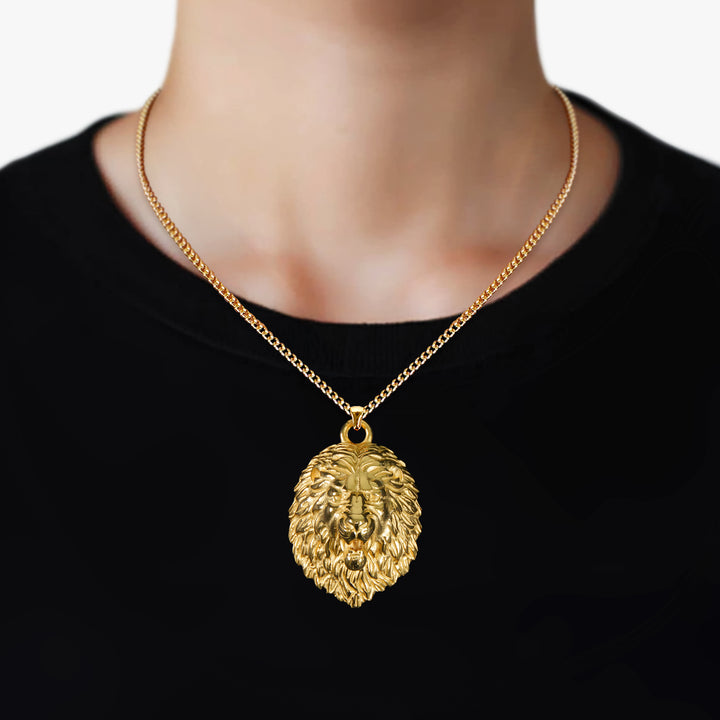 Lion Pendant with Chain Necklace - Gold Plated Stainless Steel