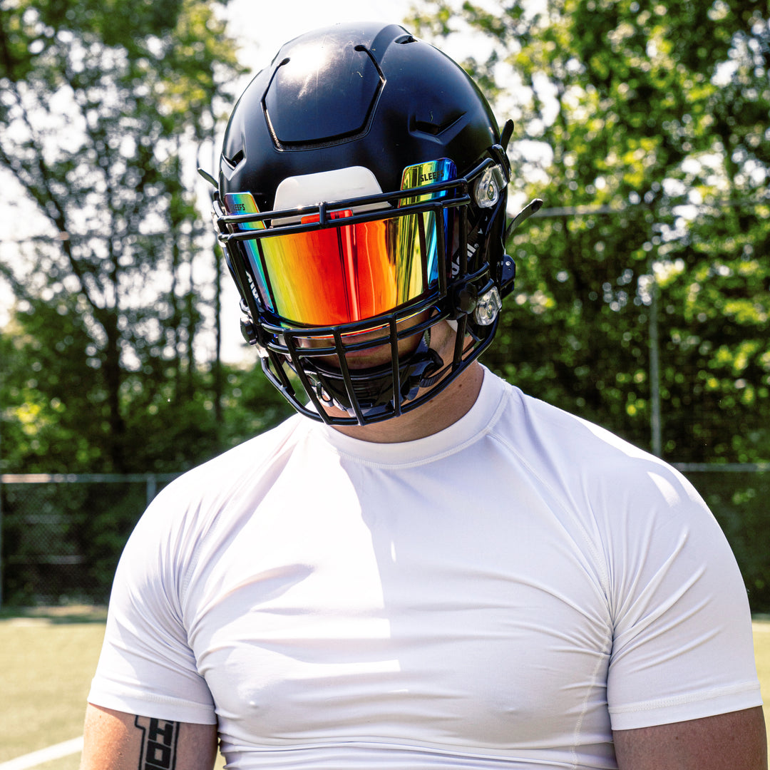 eyeshild visor on football helmets Sleefs Hue Purple Helmet Eye-Shield for Kids Wear a rainbow visor for football to bring good luck to all your practices and games. Under Armour Youth Protective Football