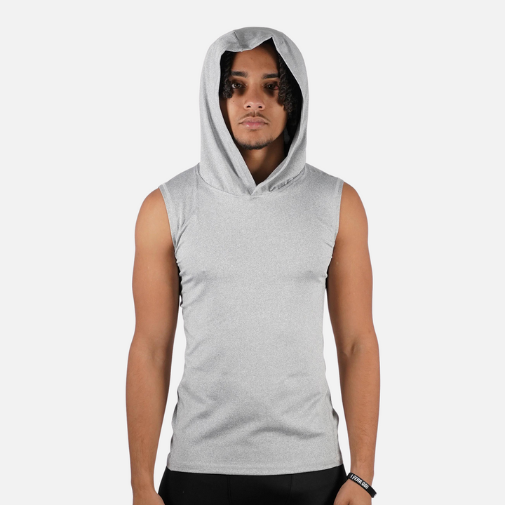 Melange Gray Sleeveless Compression Hoodie