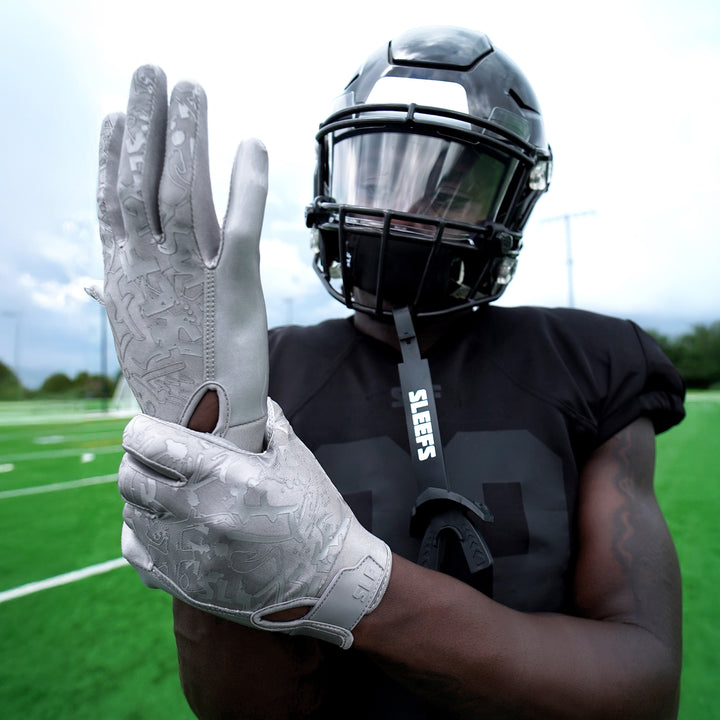 Metallic Gray Sticky Football Receiver Gloves
