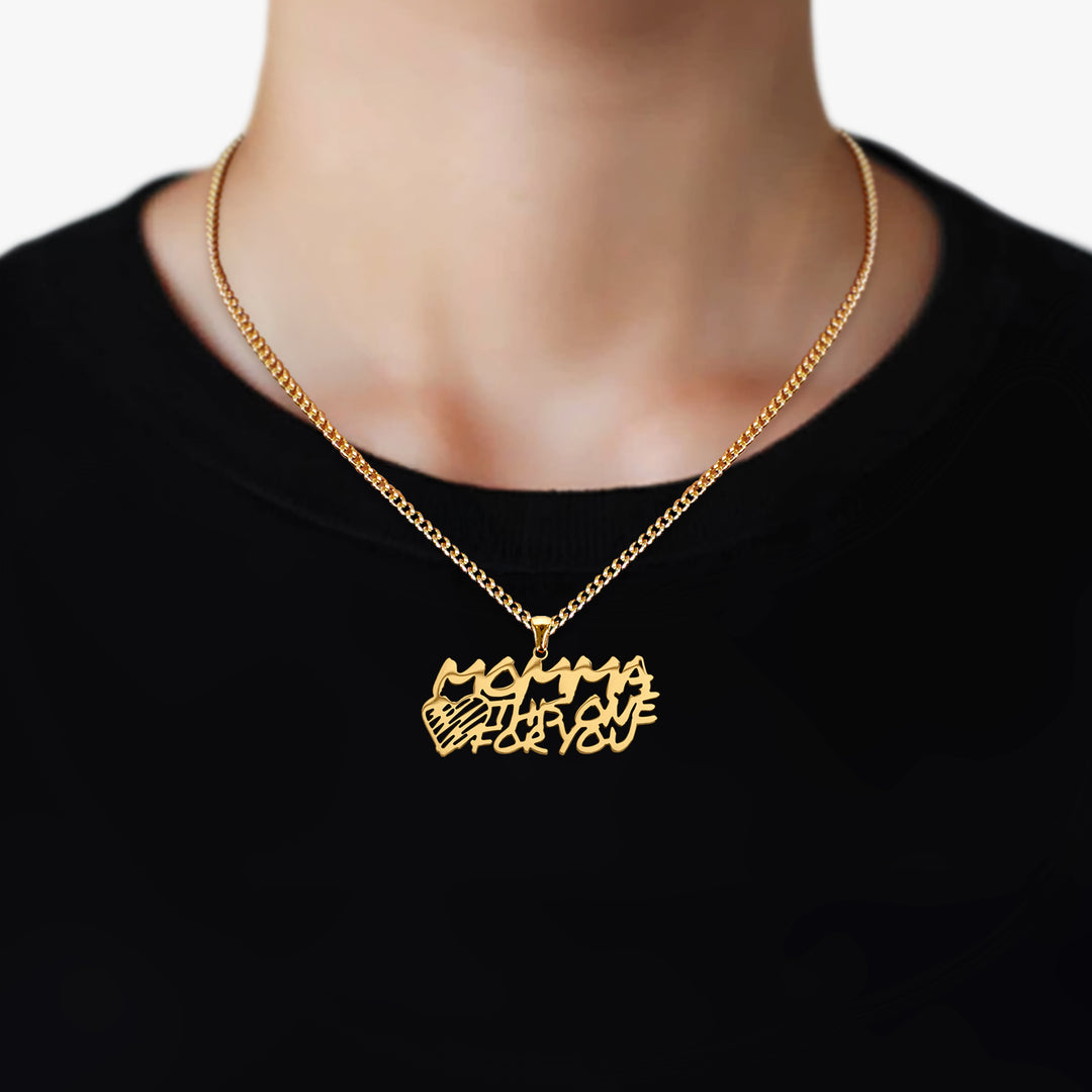 Momma Pendant with Chain Kids Necklace - Gold Plated Stainless Steel