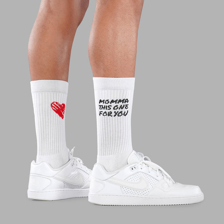 Momma White Crew Socks