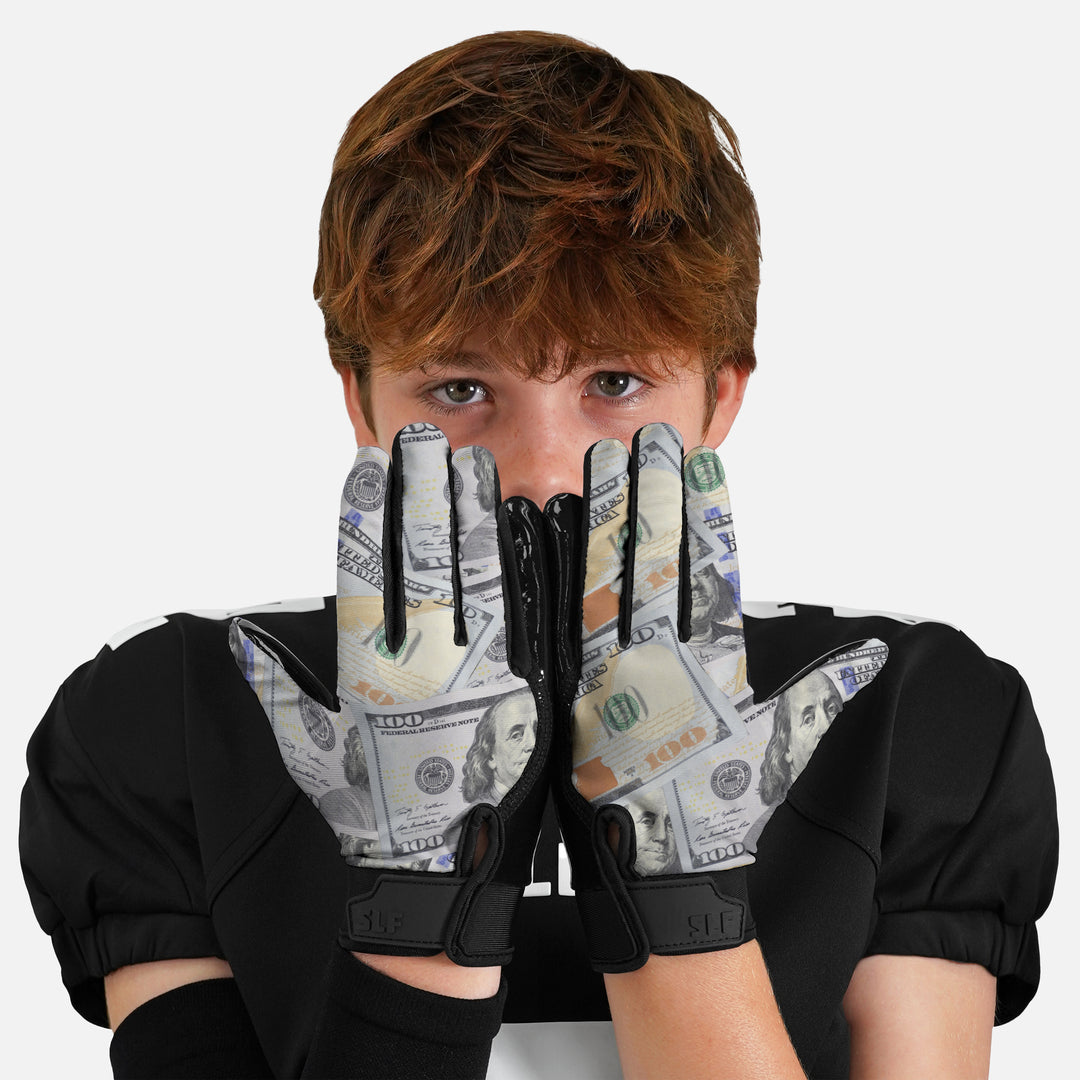 Money Benjamins Sticky Kids Football Receiver Gloves