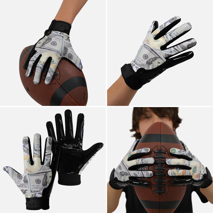 Money Benjamins Sticky Kids Football Receiver Gloves