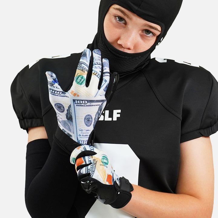 Money Benjamins Sticky Kids Football Receiver Gloves